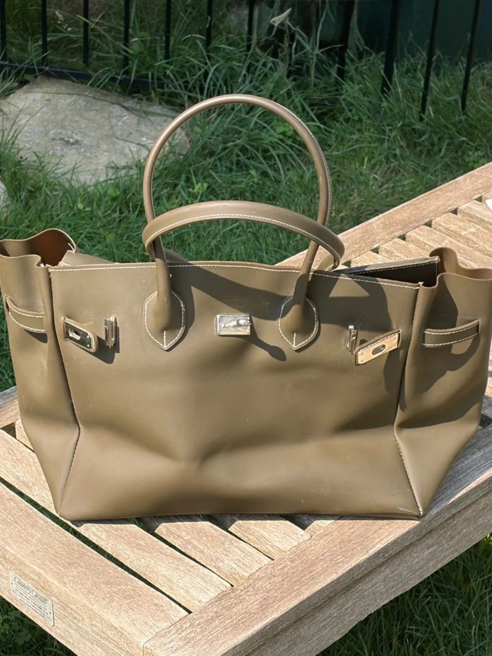 Vintage Y2K Made in Italy Matte Taupe Jelly Top Handle Satchel Purse Firkin MINT - Picture 7 of 16